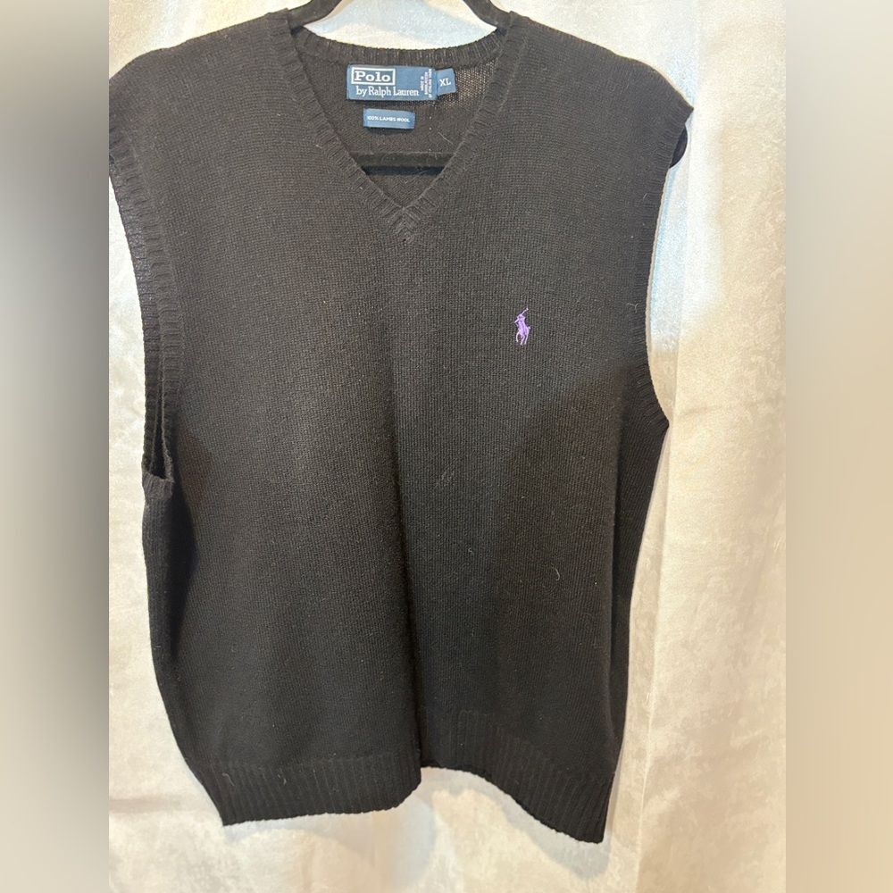 Vtg Ralph Lauren Polo Black lambs Wool sweater vest xl